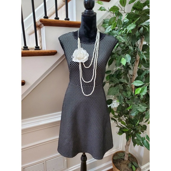 Ann Taylor Dresses & Skirts - Ann Taylor Women Black & White Polyester Round Neck Sleeveless Knee Length Dress